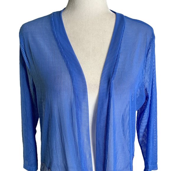 Simply Irresistible Open Front Cardigan Cover Up M Blue Ribbed Knit Eyelash Lace - Picture 2 of 6